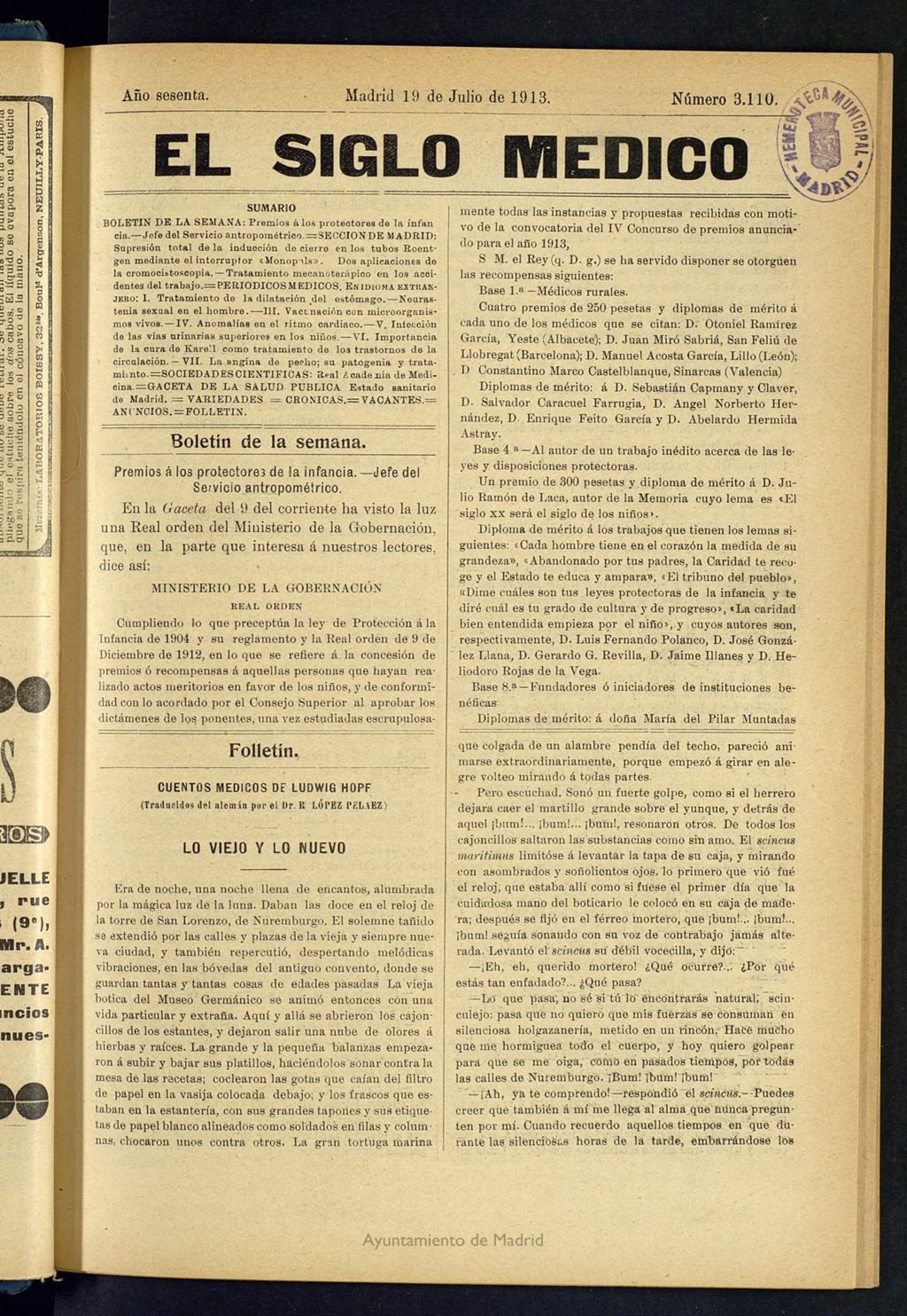 Miniatura de El Siglo Médico: boletín de medicina y gaceta médica del 19 de julio de 1913