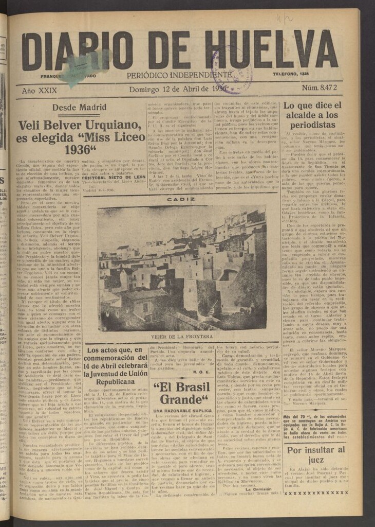 Miniatura de Diario de Huelva : periódico independiente del 12 de abril de 1936