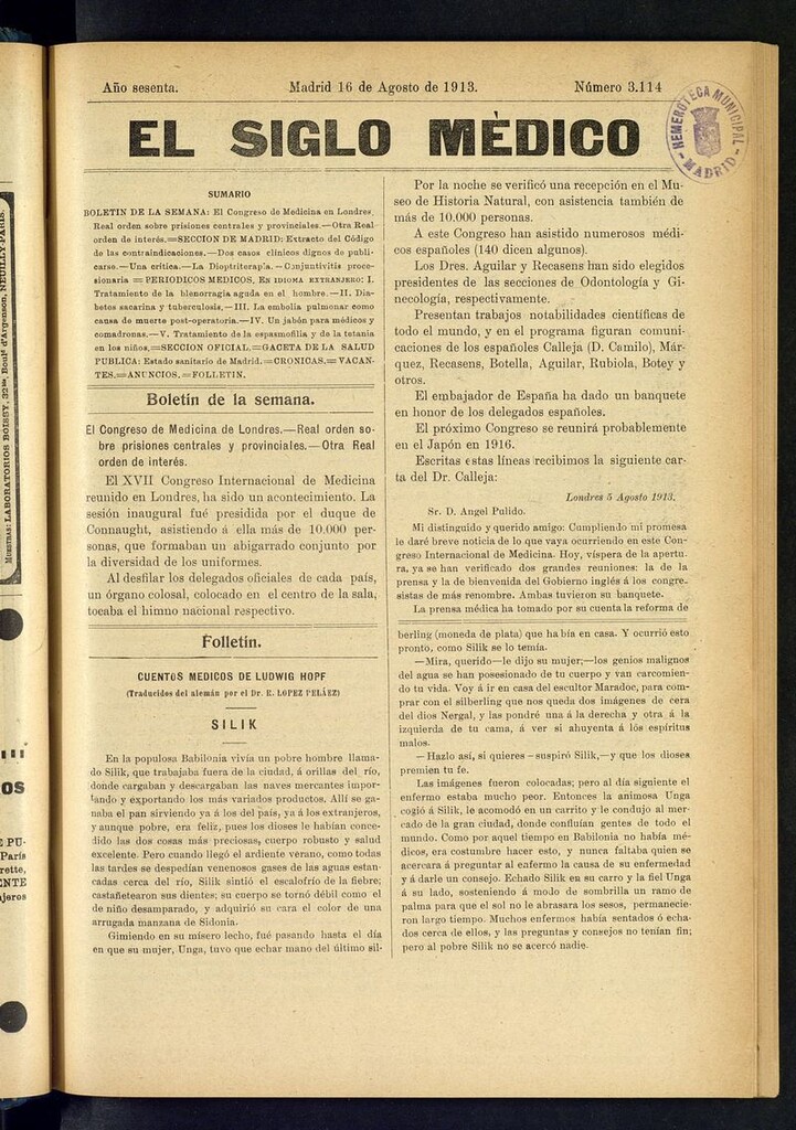 Miniatura de El Siglo Médico: boletín de medicina y gaceta médica del 16 de agosto de 1913
