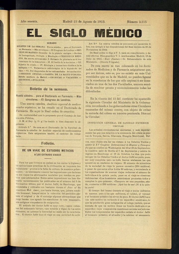 Miniatura de El Siglo Médico: boletín de medicina y gaceta médica del 23 de agosto de 1913