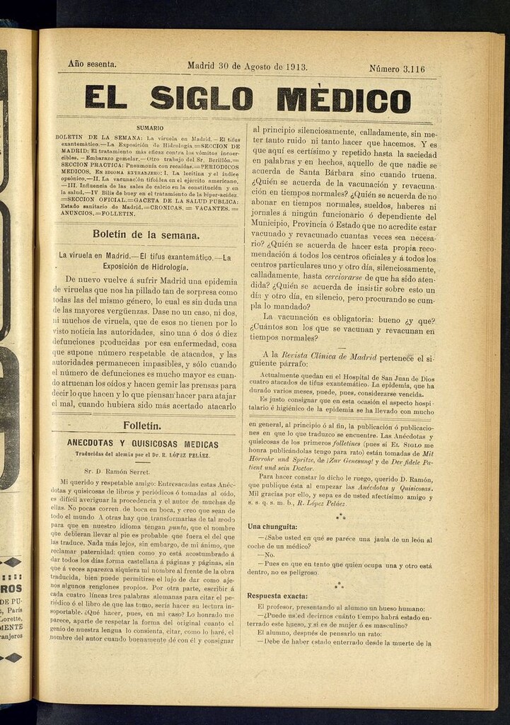 Miniatura de El Siglo Médico: boletín de medicina y gaceta médica del 30 de agosto de 1913