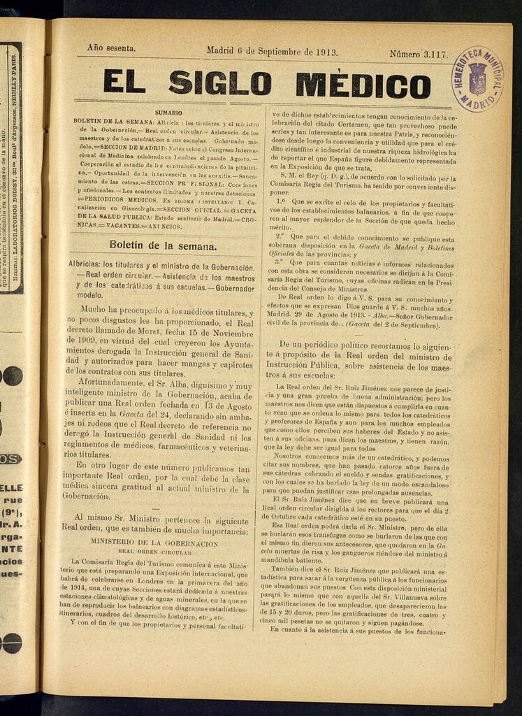 Miniatura de El Siglo Médico: boletín de medicina y gaceta médica del 6 de septiembre de 1913