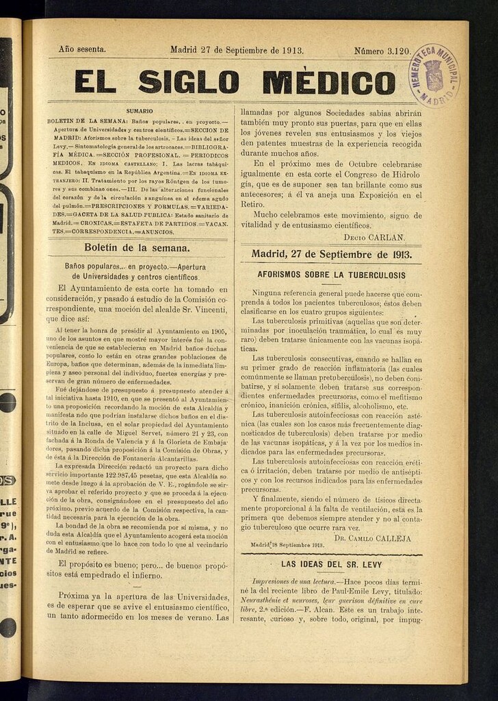 Miniatura de El Siglo Médico: boletín de medicina y gaceta médica del 27 de septiembre de 1913