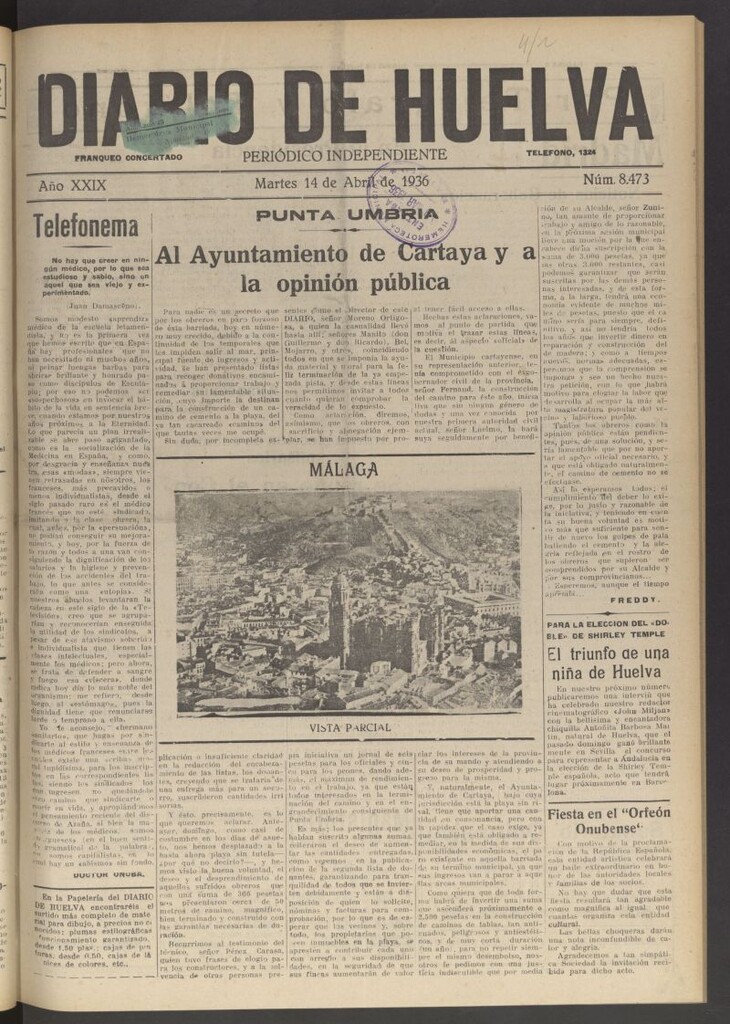 Miniatura de Diario de Huelva : periódico independiente del 14 de abril de 1936