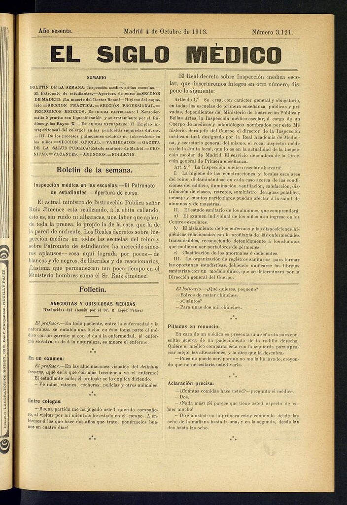 Miniatura de El Siglo Médico: boletín de medicina y gaceta médica del 4 de octubre de 1913