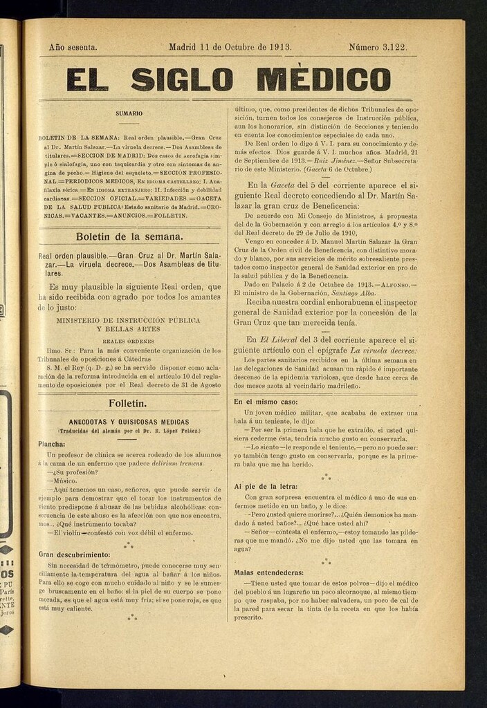 Miniatura de El Siglo Médico: boletín de medicina y gaceta médica del 11 de octubre de 1913