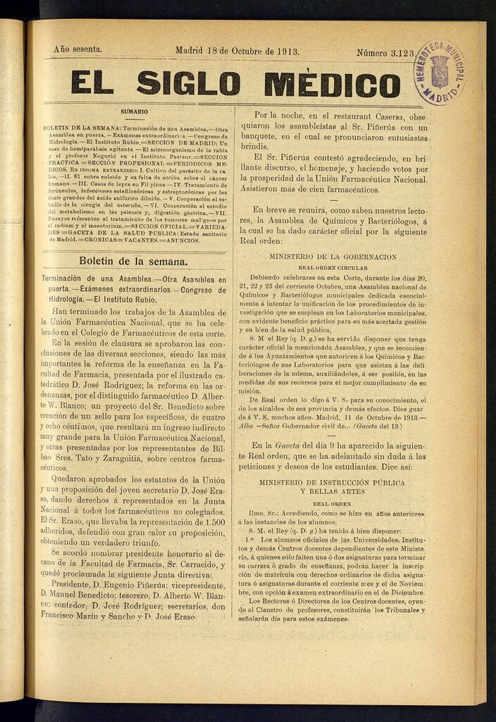 Miniatura de El Siglo Médico: boletín de medicina y gaceta médica del 18 de octubre de 1913