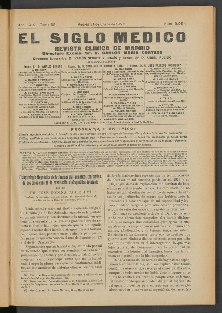 Miniatura de El Siglo Médico : boletín de medicina y gaceta médica del 21 de enero de 1922