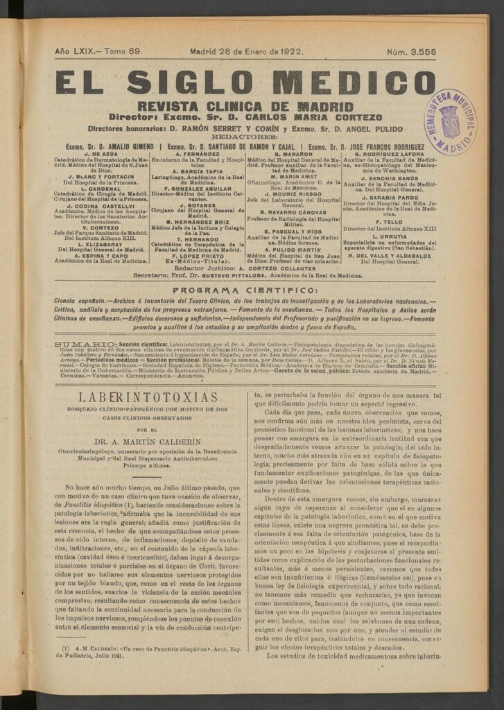 Miniatura de El Siglo Médico : boletín de medicina y gaceta médica del 28 de enero de 1922