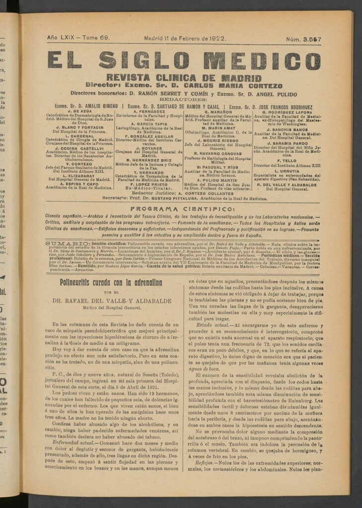 Miniatura de El Siglo Médico : boletín de medicina y gaceta médica del 11 de febrero de 1922