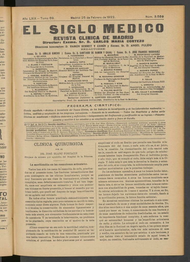 Miniatura de El Siglo Médico : boletín de medicina y gaceta médica del 25 de febrero de 1922