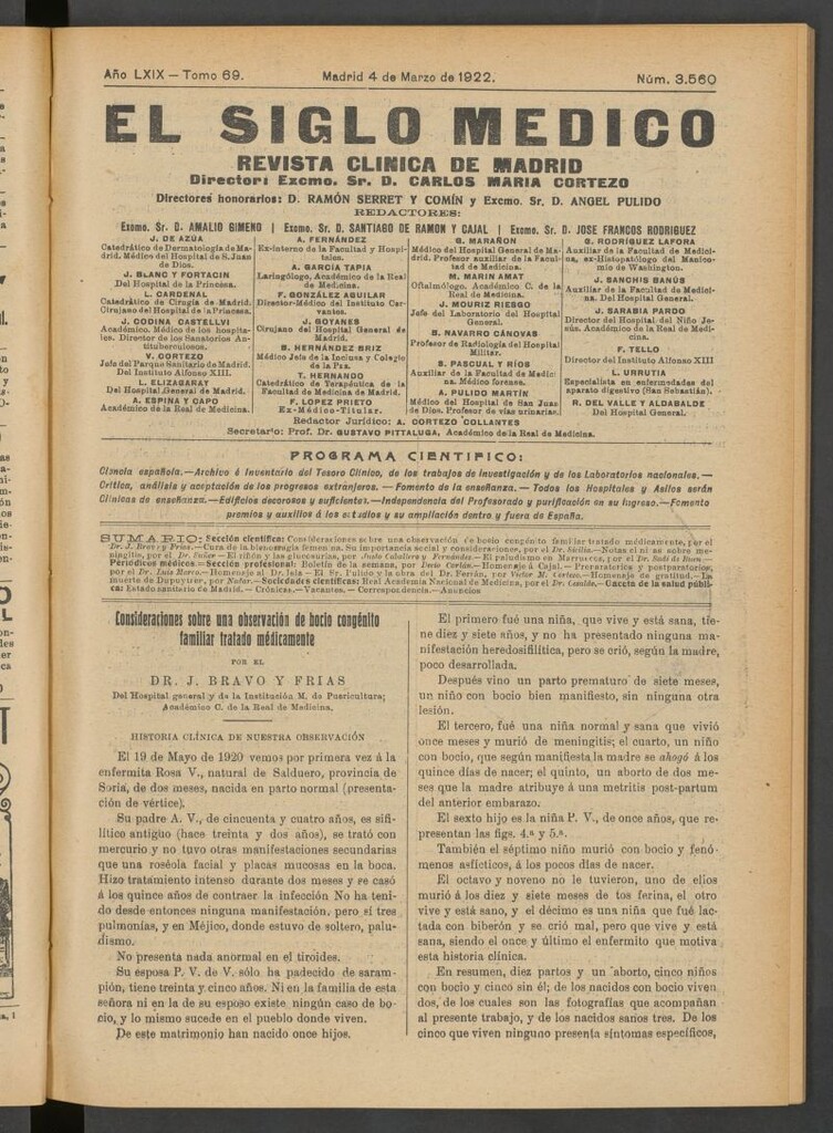 Miniatura de El Siglo Médico : boletín de medicina y gaceta médica del 4 de marzo de 1922