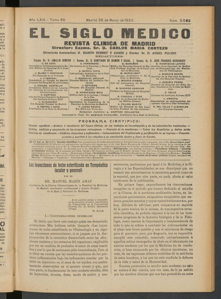 Miniatura de El Siglo Médico : boletín de medicina y gaceta médica del 25 de marzo de 1922