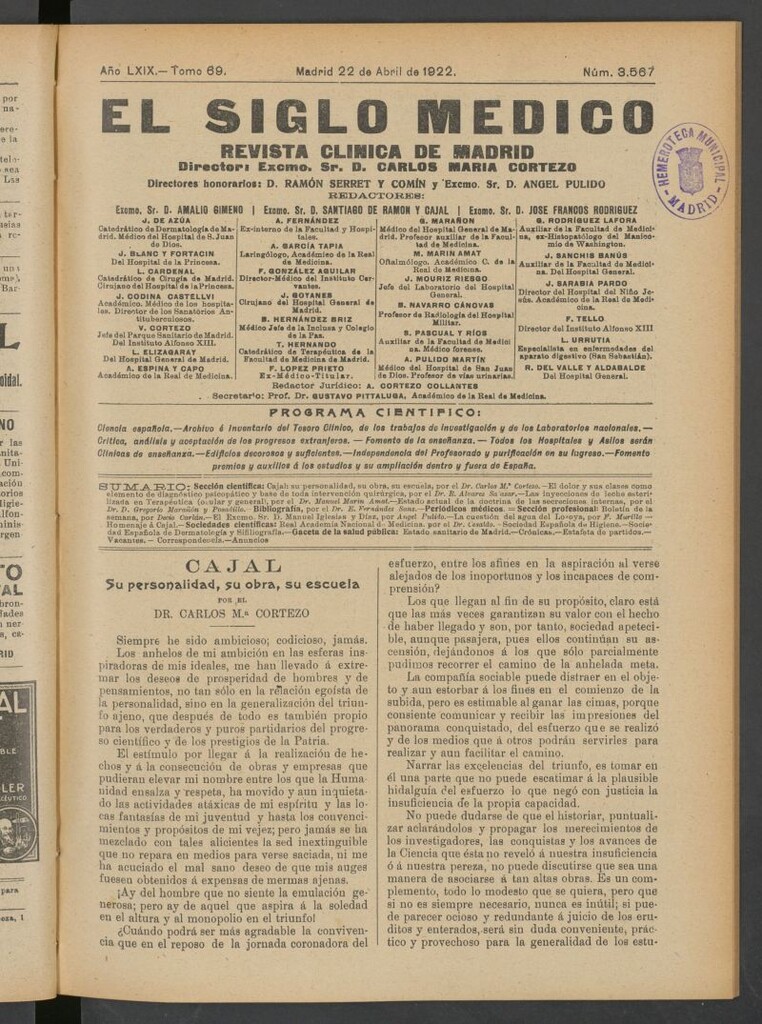 Miniatura de El Siglo Médico : boletín de medicina y gaceta médica del 22 de abril de 1922