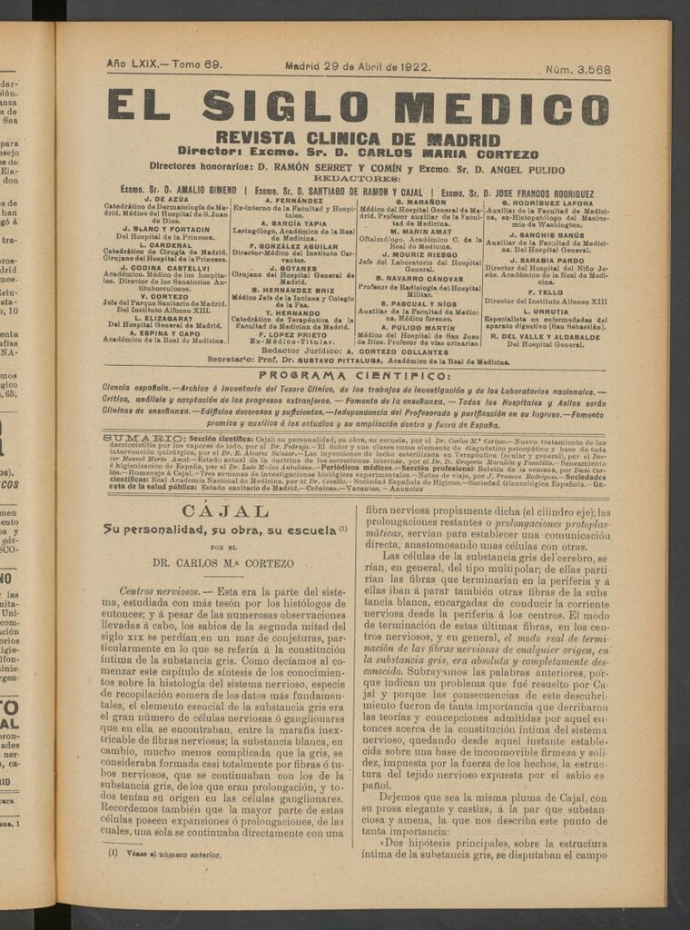 Miniatura de El Siglo Médico : boletín de medicina y gaceta médica del 29 de abril de 1922