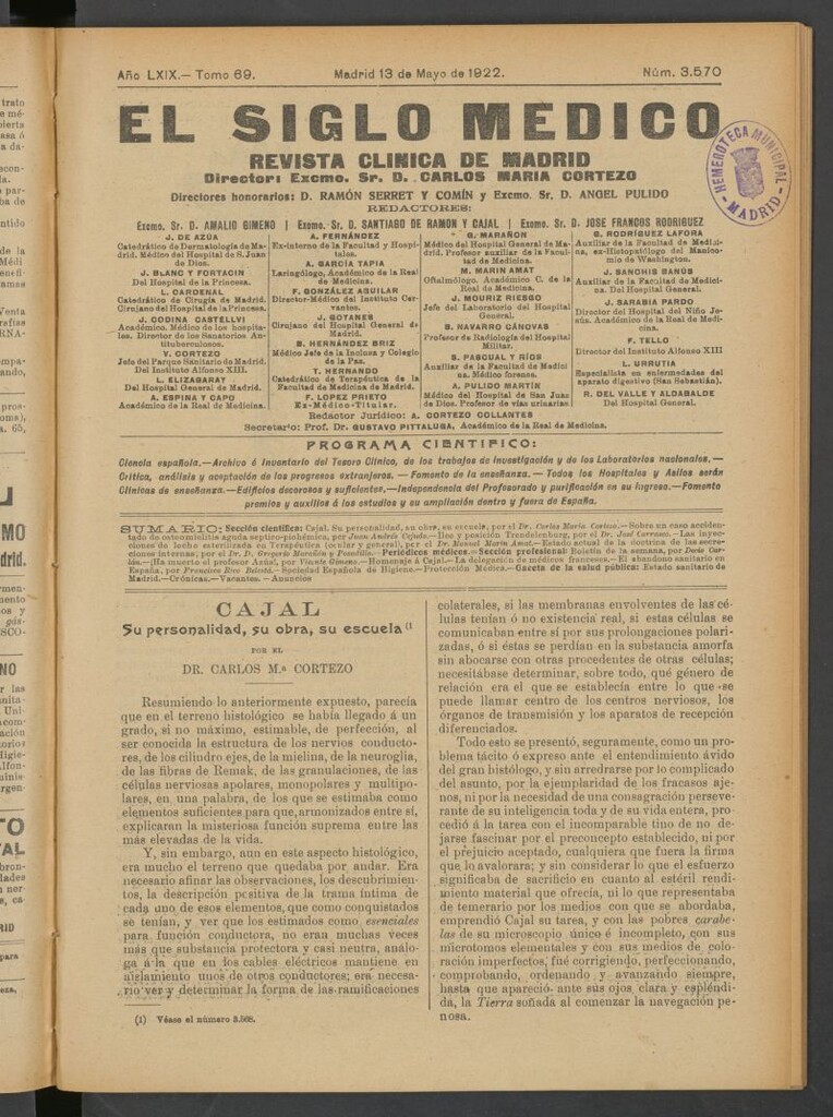 Miniatura de El Siglo Médico : boletín de medicina y gaceta médica del 13 de mayo de 1922