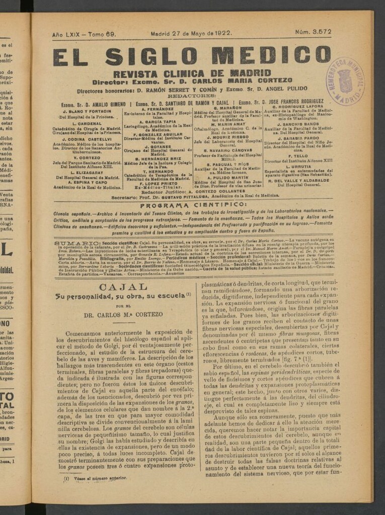 Miniatura de El Siglo Médico : boletín de medicina y gaceta médica del 27 de mayo de 1922
