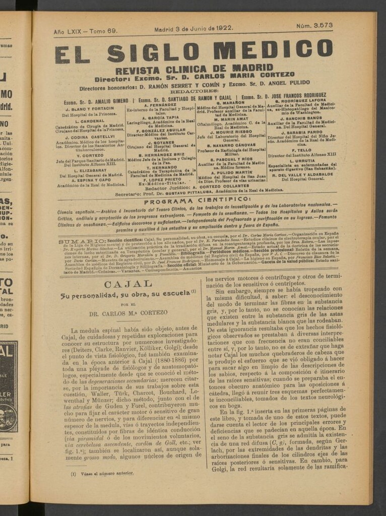 Miniatura de El Siglo Médico : boletín de medicina y gaceta médica del 3 de junio de 1922