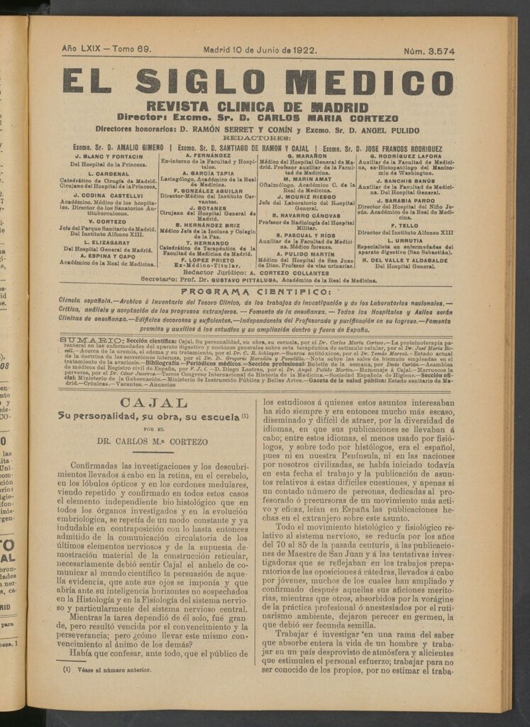 Miniatura de El Siglo Médico : boletín de medicina y gaceta médica del 10 de junio de 1922