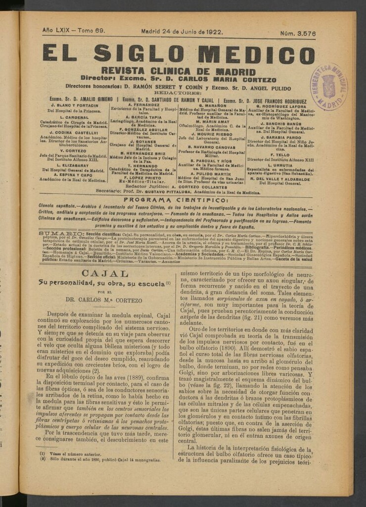 Miniatura de El Siglo Médico : boletín de medicina y gaceta médica del 24 de junio de 1922