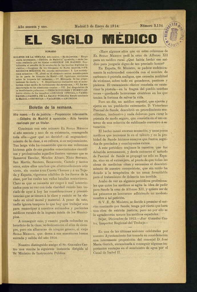 Miniatura de El Siglo Médico  : boletín de medicina y gaceta médica del 3 de enero de 1914