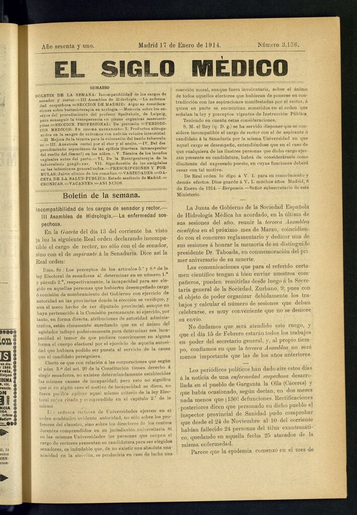 Miniatura de El Siglo Médico  : boletín de medicina y gaceta médica del 17 de enero de 1914