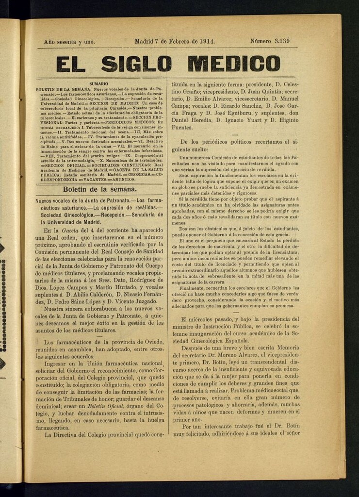 Miniatura de El Siglo Médico  : boletín de medicina y gaceta médica del 7 de febrero de 1914