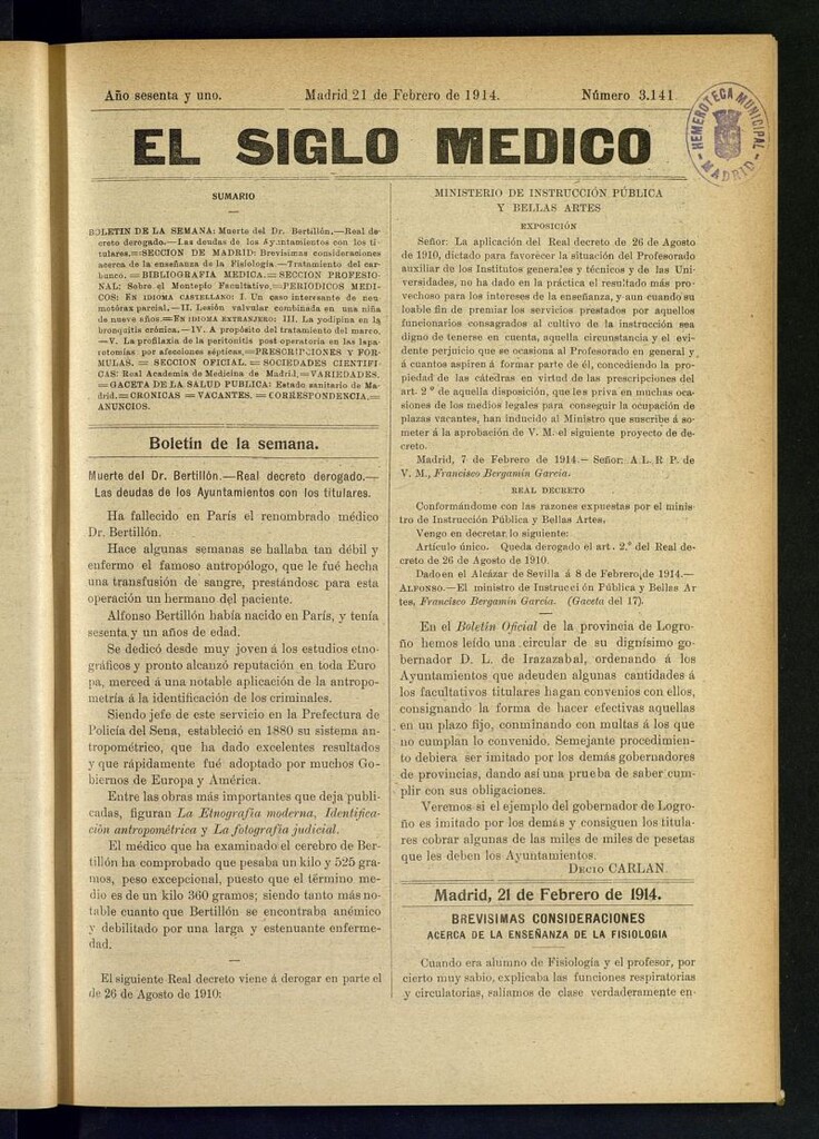 Miniatura de El Siglo Médico  : boletín de medicina y gaceta médica del 21 de febrero de 1914