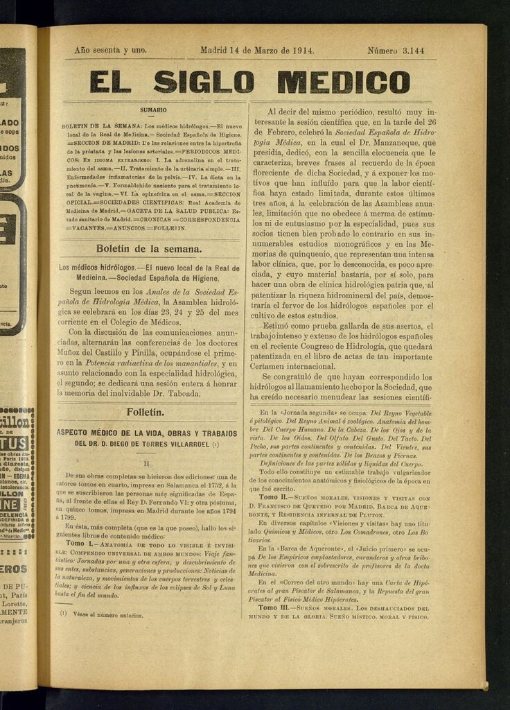 Miniatura de El Siglo Médico  : boletín de medicina y gaceta médica del 14 de marzo de 1914