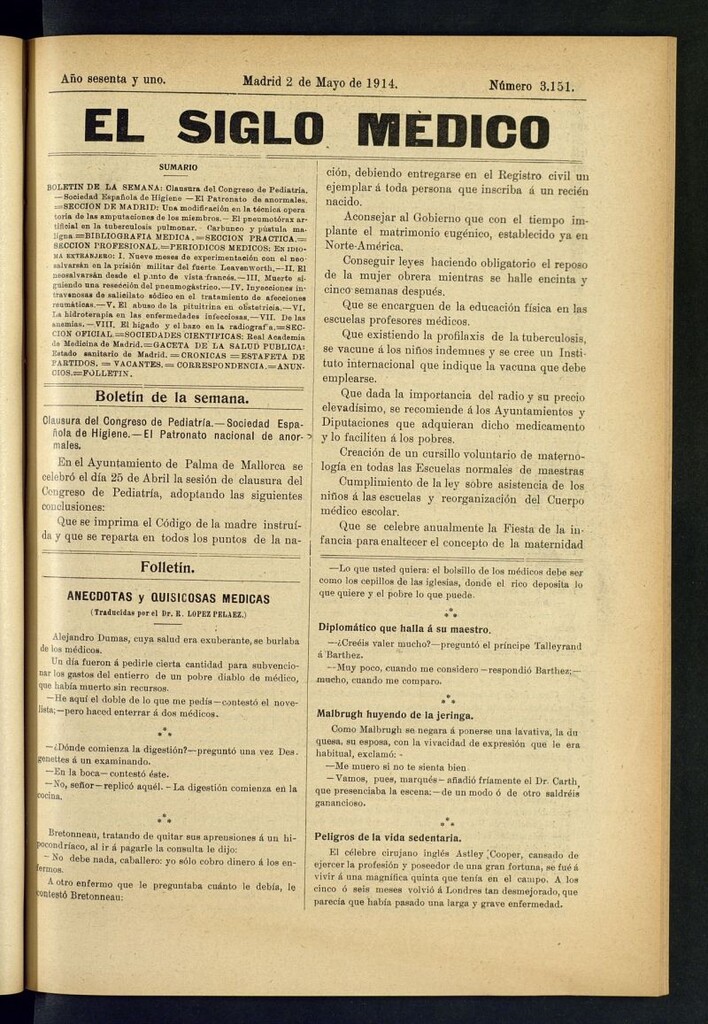 Miniatura de El Siglo Médico  : boletín de medicina y gaceta médica del 2 de mayo de 1914