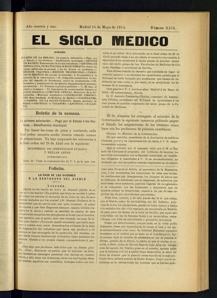 Miniatura de El Siglo Médico  : boletín de medicina y gaceta médica del 16 de mayo de 1914