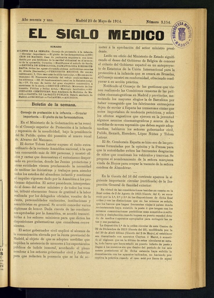Miniatura de El Siglo Médico  : boletín de medicina y gaceta médica del 23 de mayo de 1914