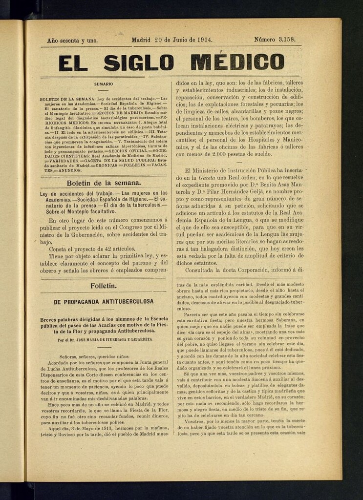 Miniatura de El Siglo Médico  : boletín de medicina y gaceta médica del 20 de junio de 1914
