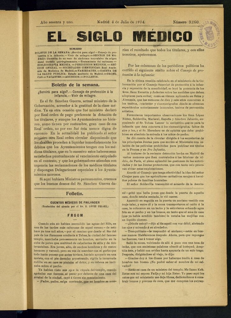 Miniatura de El Siglo Médico : boletín de medicina y gaceta médica del 4 de julio de 1914