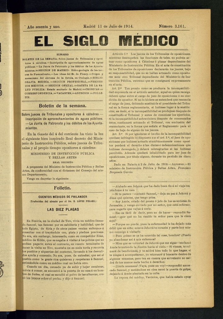 Miniatura de El Siglo Médico : boletín de medicina y gaceta médica del 11 de julio de 1914