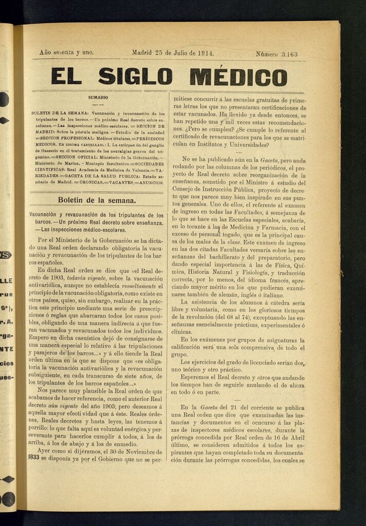 Miniatura de El Siglo Médico : boletín de medicina y gaceta médica del 25 de julio de 1914