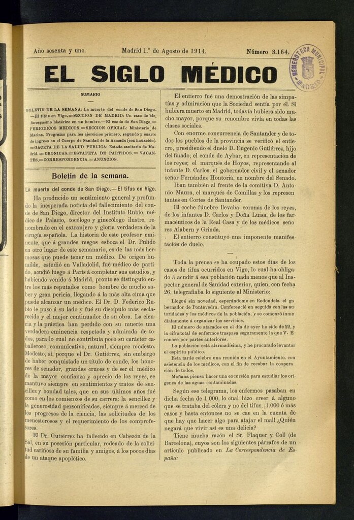 Miniatura de El Siglo Médico : boletín de medicina y gaceta médica del 1 de agosto de 1914