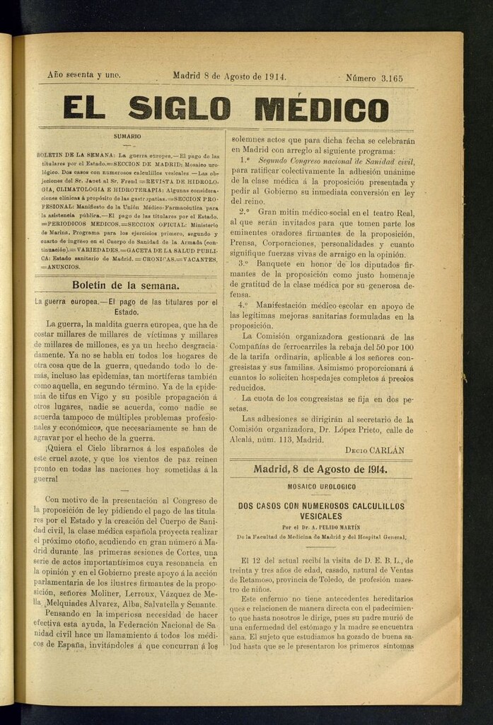 Miniatura de El Siglo Médico : boletín de medicina y gaceta médica del 8 de agosto de 1914