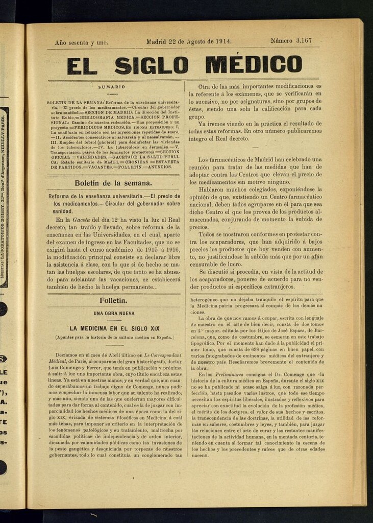 Miniatura de El Siglo Médico : boletín de medicina y gaceta médica del 22 de agosto de 1914