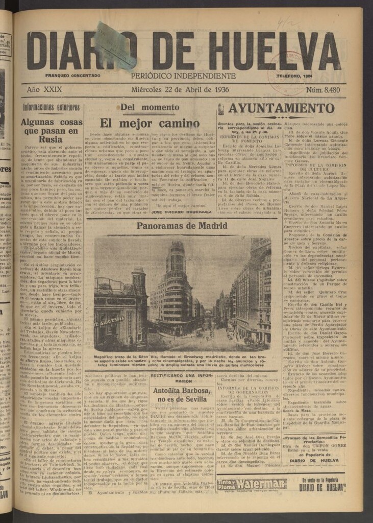 Miniatura de Diario de Huelva : periódico independiente del 22 de abril de 1936