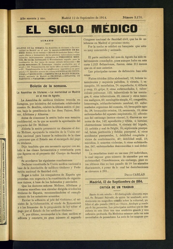 Miniatura de El Siglo Médico : boletín de medicina y gaceta médica del 12 de septiembre de 1914