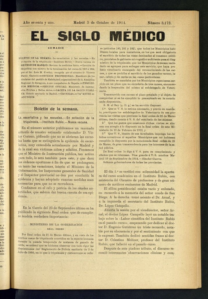 Miniatura de El Siglo Médico : boletín de medicina y gaceta médica del 3 de octubre de 1914