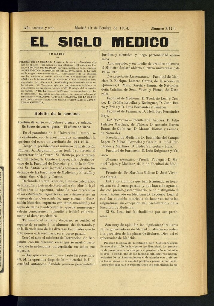 Miniatura de El Siglo Médico : boletín de medicina y gaceta médica del 10 de octubre de 1914