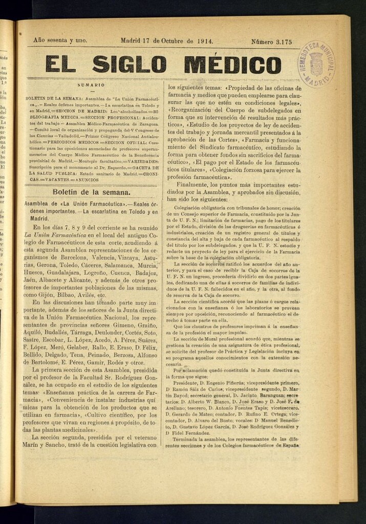 Miniatura de El Siglo Médico : boletín de medicina y gaceta médica del 17 de octubre de 1914