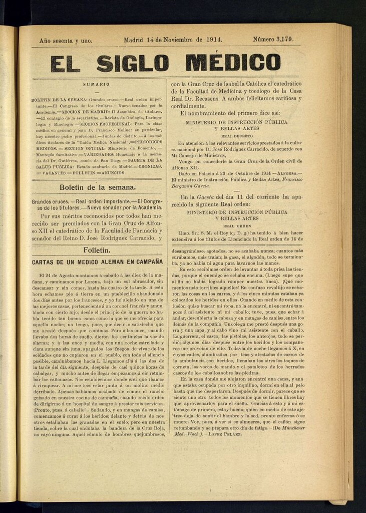 Miniatura de El Siglo Médico : boletín de medicina y gaceta médica del 14 de noviembre de 1914