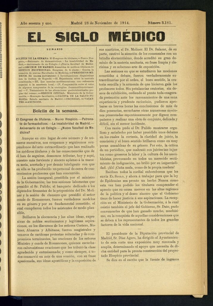 Miniatura de El Siglo Médico : boletín de medicina y gaceta médica del 28 de noviembre de 1914