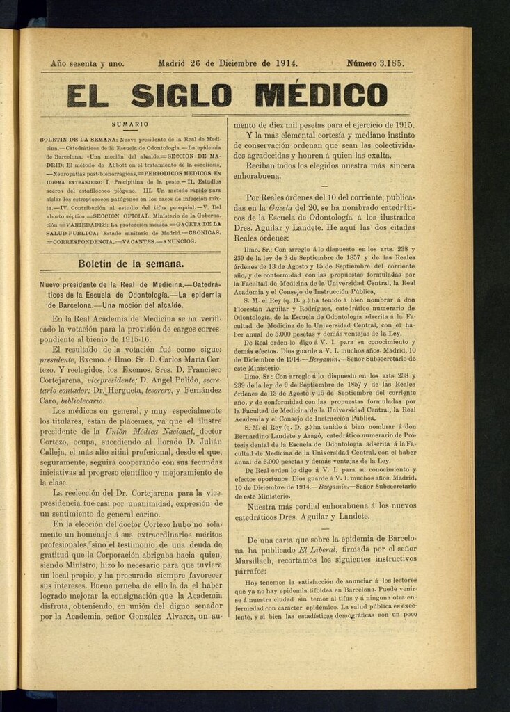 Miniatura de El Siglo Médico : boletín de medicina y gaceta médica del 26 de diciembre de 1914