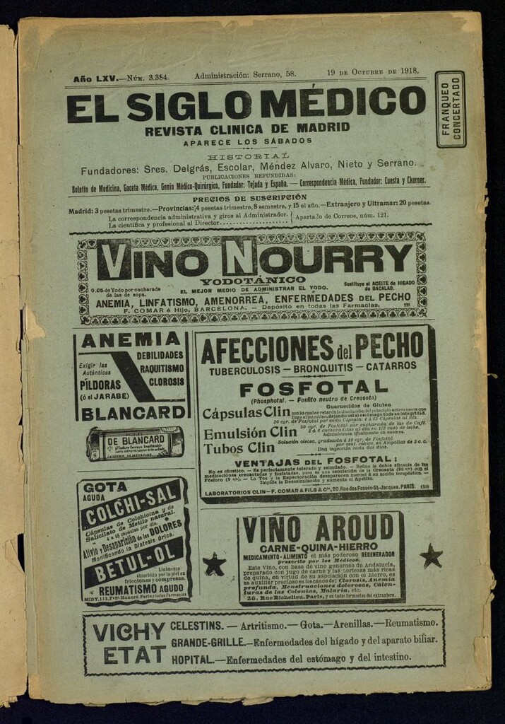 Miniatura de El Siglo Médico : boletín de medicina y gaceta médica del 19 de octubre de 1918