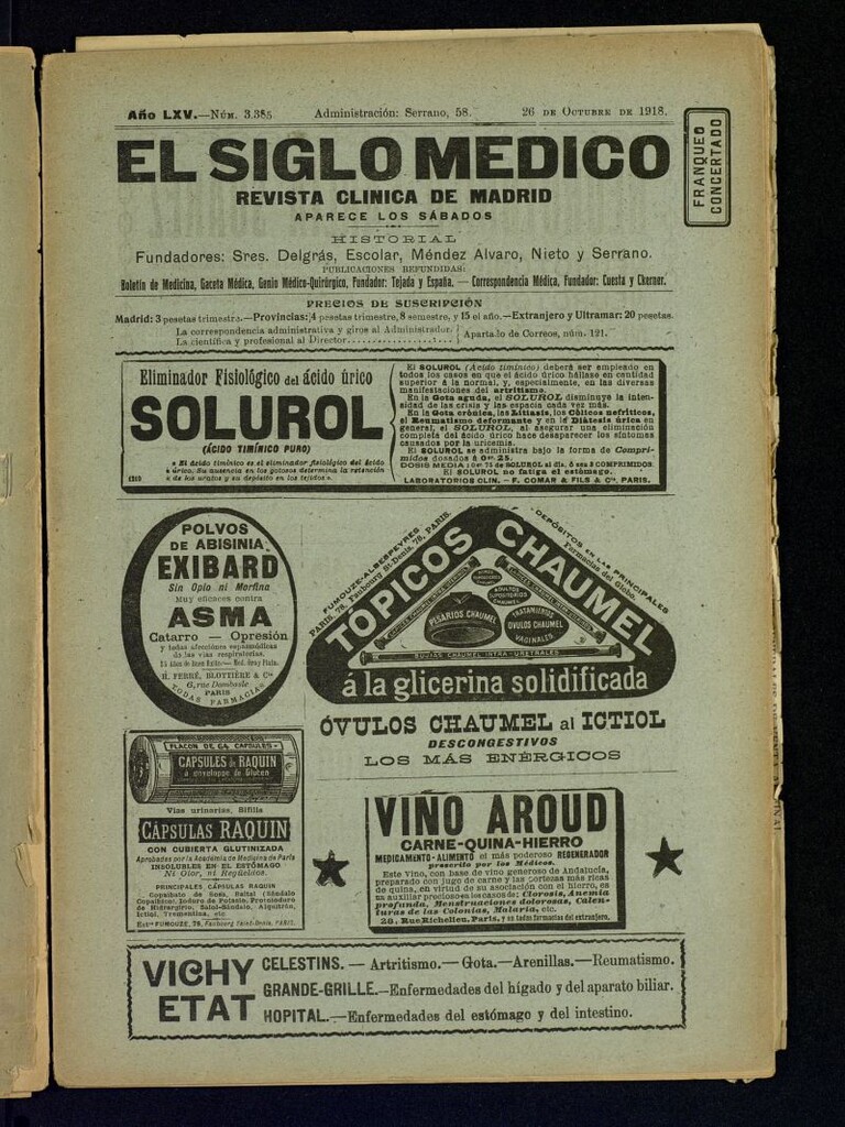 Miniatura de El Siglo Médico : boletín de medicina y gaceta médica del 26 de octubre de 1918