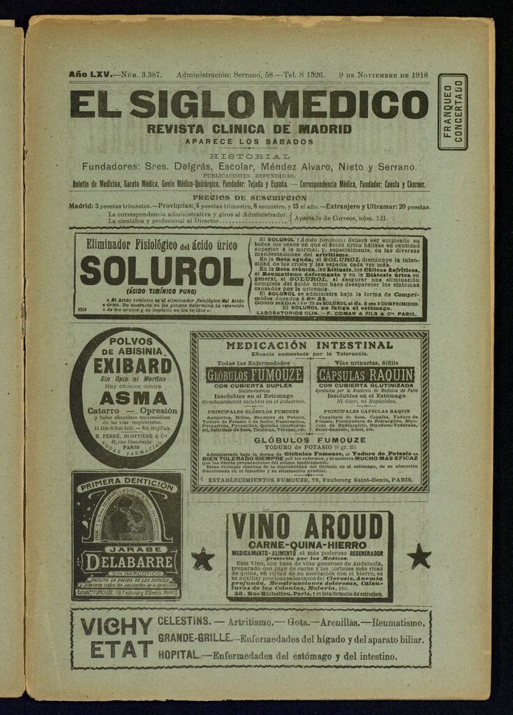 Miniatura de El Siglo Médico : boletín de medicina y gaceta médica del 9 de noviembre de 1918